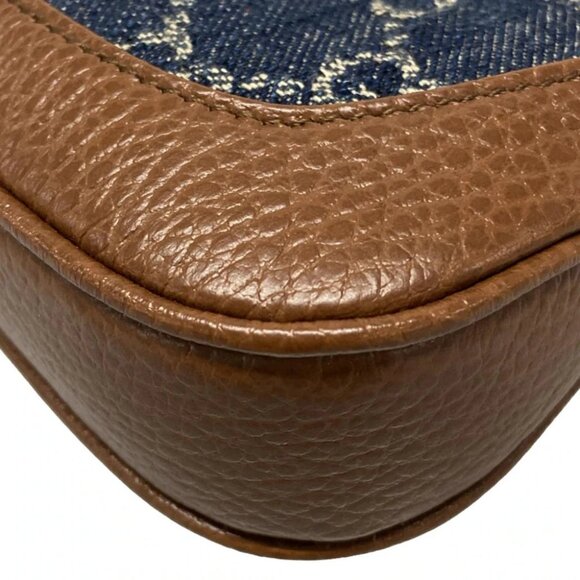 GUCCI Jackie 1961 mini bag Navy Brown Denim Leather Handbag - Picture 9 of 16